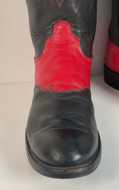 Olathe Western Roper Boots | Red & Black Calf | USA Made | Men’s 9 D