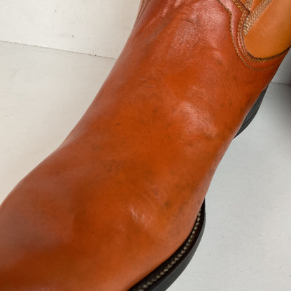 1960s Cowtown Handmade Cowboy Boots 13 D Pumpkin Orange Lizard Wingtip