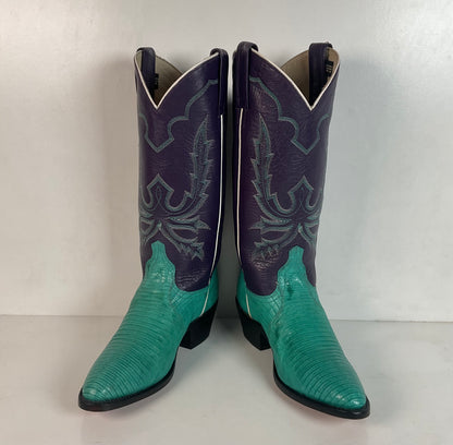 Dan Post Turquoise Cowgirl Boots 6 M Teju Lizard Vamp