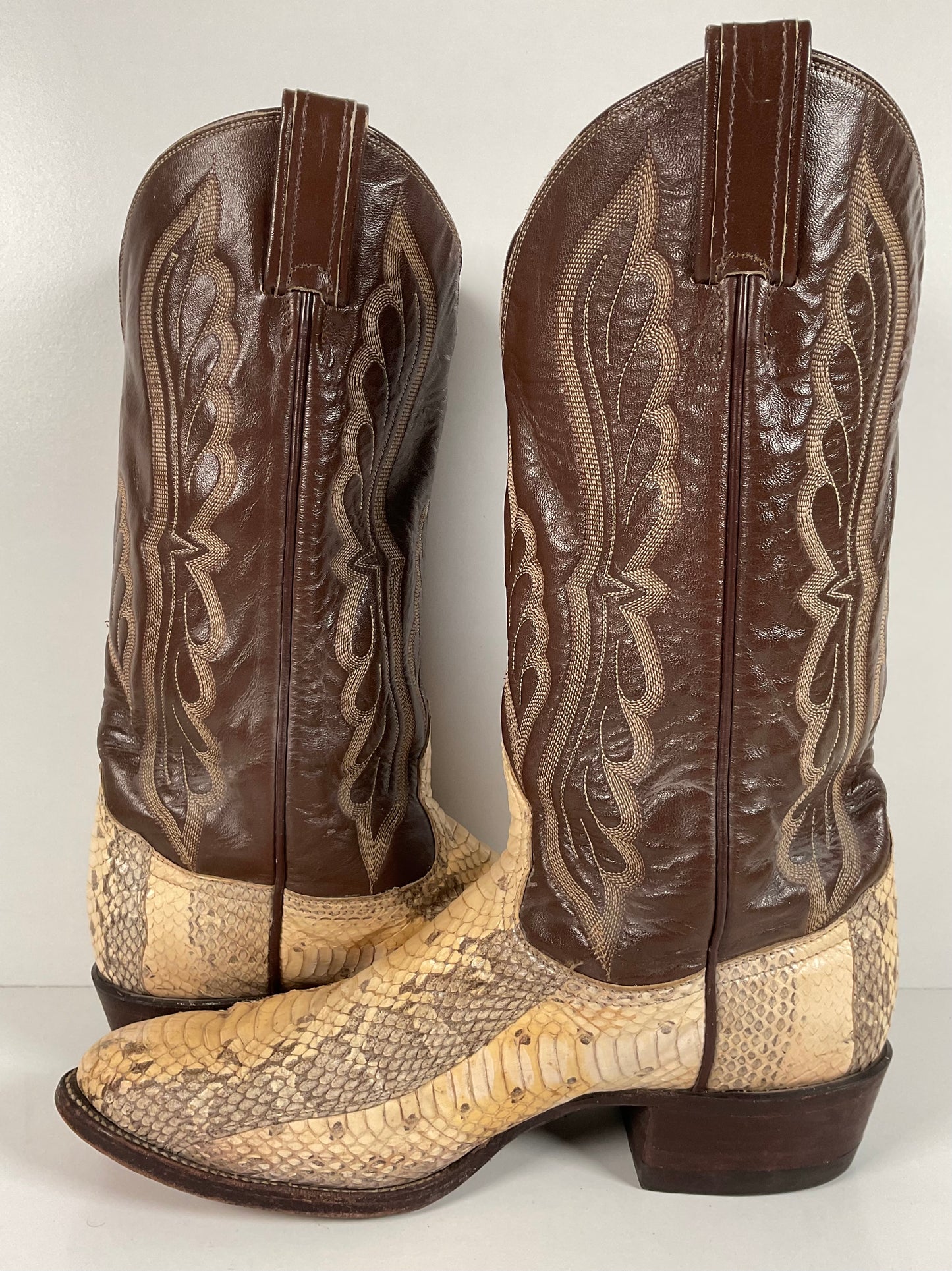 Vintage Tony Lama Water Snake Cowboy Boots 9 D Gold Label Snakeskin