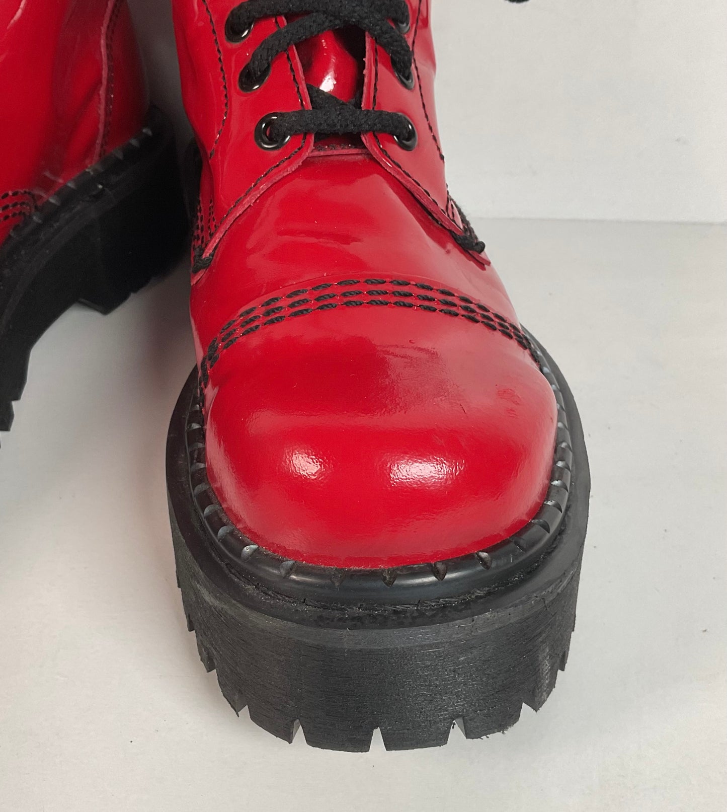 Underground England Lace Up Boots | Safety Toe | Cherry Red Patent | UK 6 | US 8