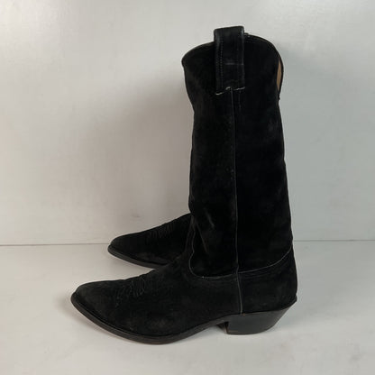 Vintage Nocona Black Suede Cowboy Boots 9 D USA Made Red Label