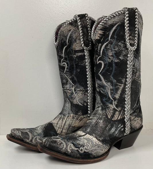 Lucchese Bootmaker Crazy Horse Cowgirl Boots 8 B Distressed Metallic Leather