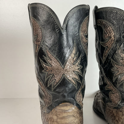 Vintage Olathe Python Snakeskin Cowboy Boots | Distressed | Tooled Inlay | 13 EE