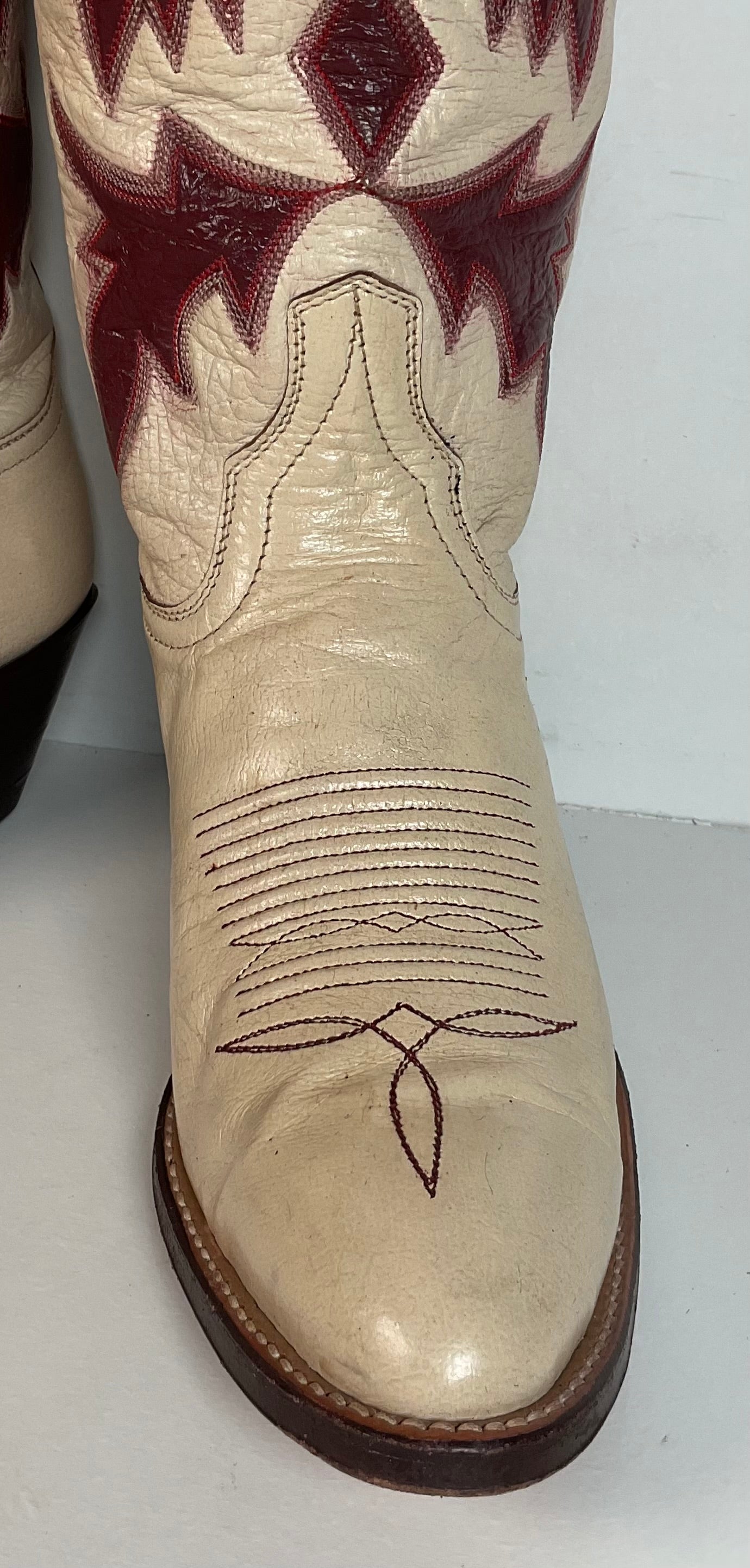 Vintage Laramie Handmade Cowgirl Boots 6.5 C Cranberry Inlay
