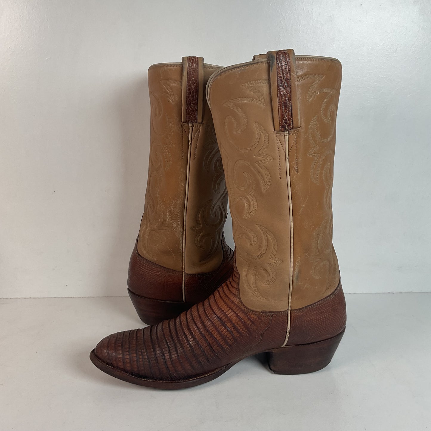 Vintage Lucchese San Antonio Lizard Teju Cowboy Boots 9.5 B