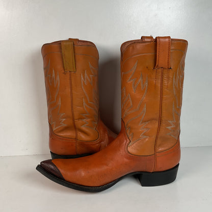 1960s Cowtown Handmade Cowboy Boots 13 D Pumpkin Orange Lizard Wingtip