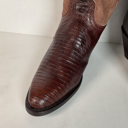 Vintage Larry Mahan Teju Lizard Cowgirl Boots | Pig Skin Suede Shaft | 6.5 B
