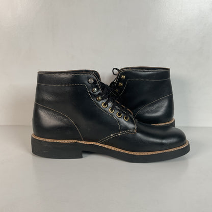 Vintage Men’s Black Leather Ankle Boots Size 9 Plain Toe 1960s