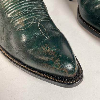 Vintage 1960s Tony Lama Emerald Green Cowboy Boots 10 E Distressed Gold Label