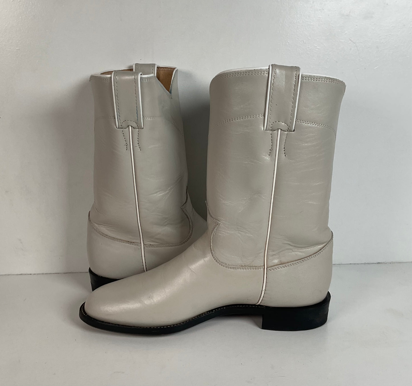 Justin Pearl White Roper Boots 8 C USA Made