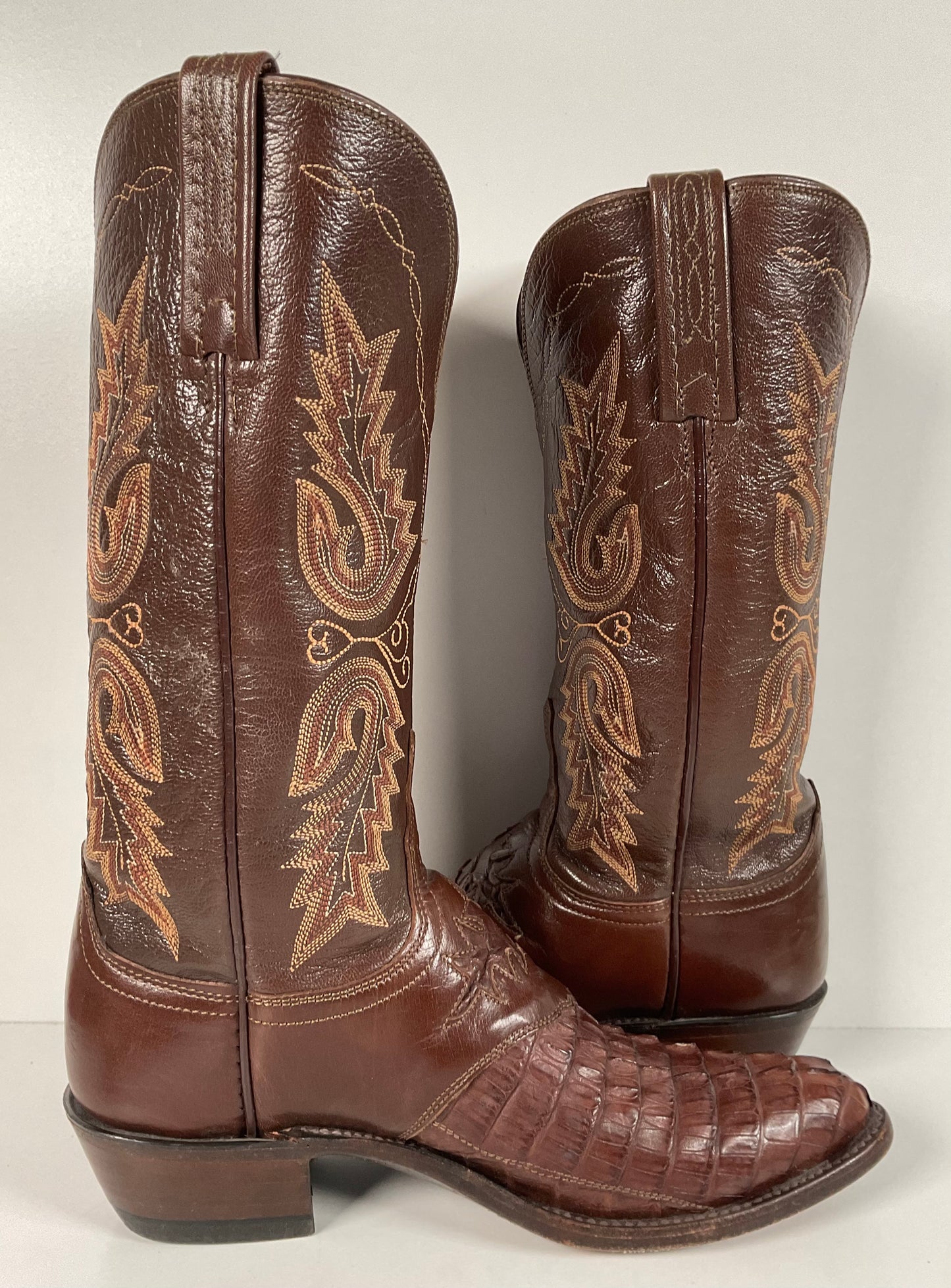 Lucchese 1883 Caiman Crocodile Cowgirl Boots 7 B Tooled Inlay Exotic