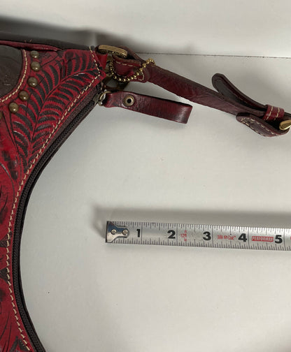 Tooled American West Purse Burgundy W/Bag Charm