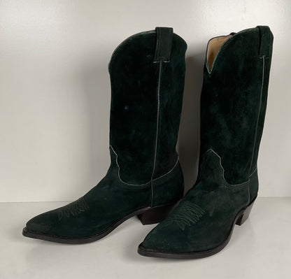 Vintage Nocona Wild Boar Cowboy Boots | Pig Skin Suede | Emerald Green | Men’s 11.5 E