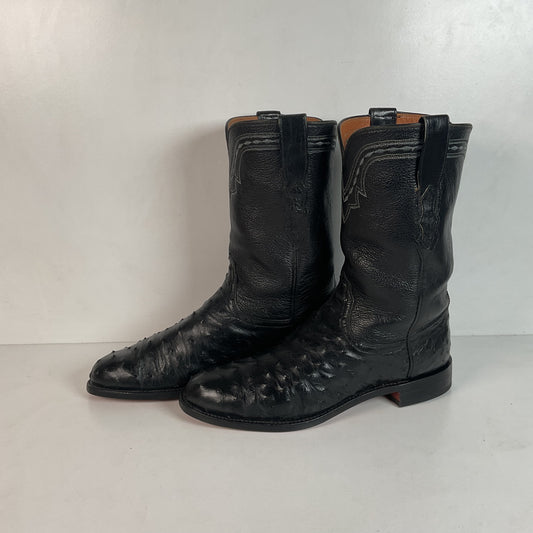 Recrafted Lucchese 2000 Black Ostrich Quill Roper Boots 9 D Exotic