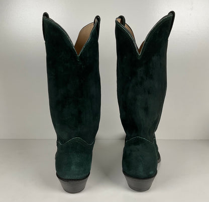 Vintage Nocona Wild Boar Cowboy Boots | Pig Skin Suede | Emerald Green | Men’s 11 E