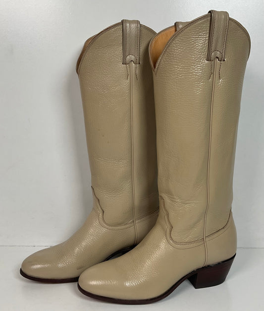 Justin Women’s Tall Bone Leather Cowgirl Boots 8 B USA Made