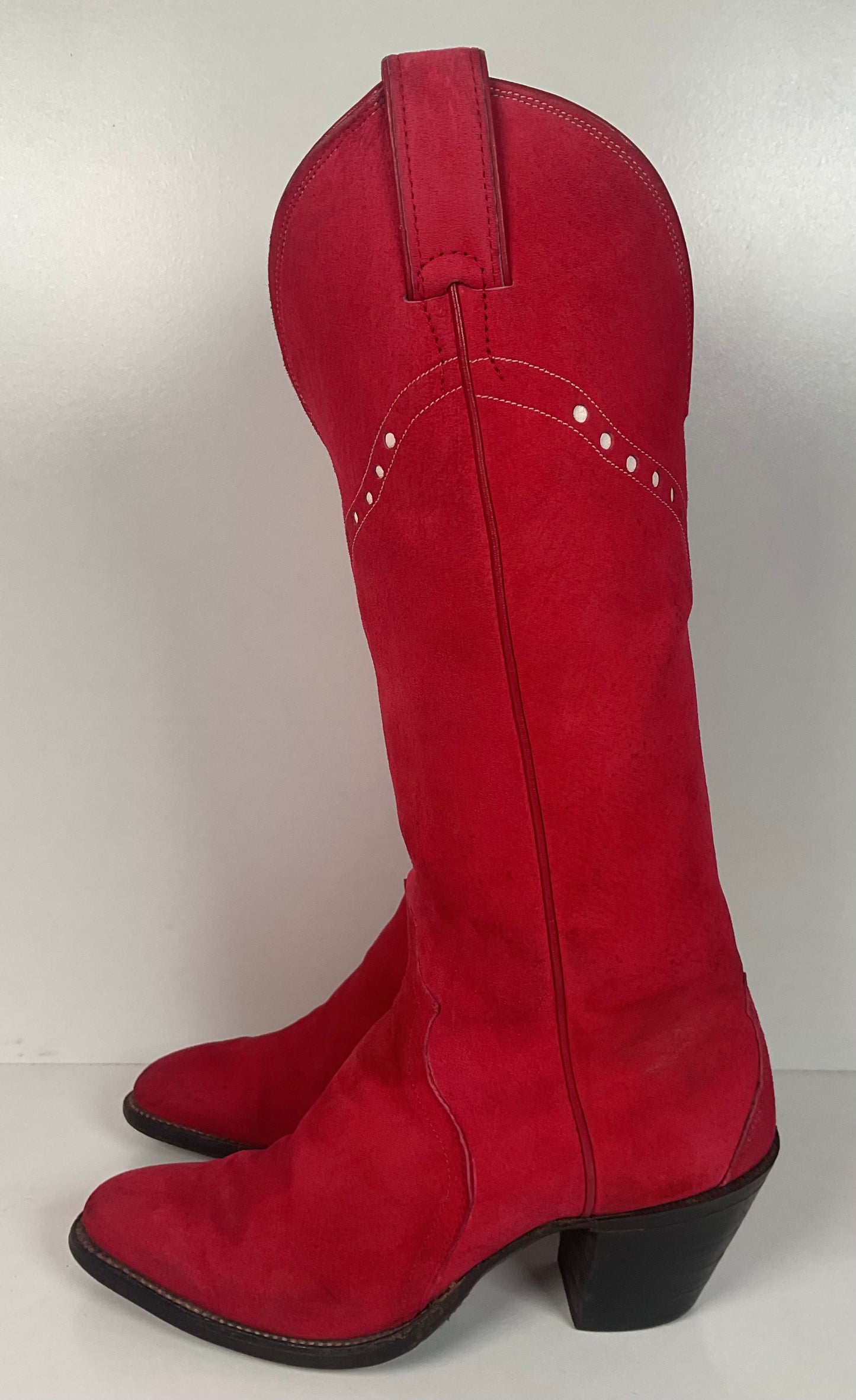 Vintage 70s Justin Red Suede Cowgirl Boots 6 B USA Made Rough Out