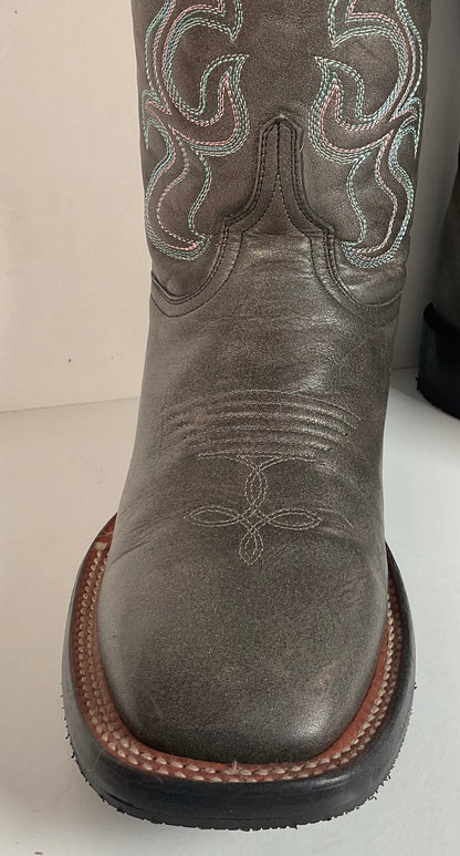 Lucchese Women’s Grey Cowgirl Boots 8.5 B Square Toe Recraft