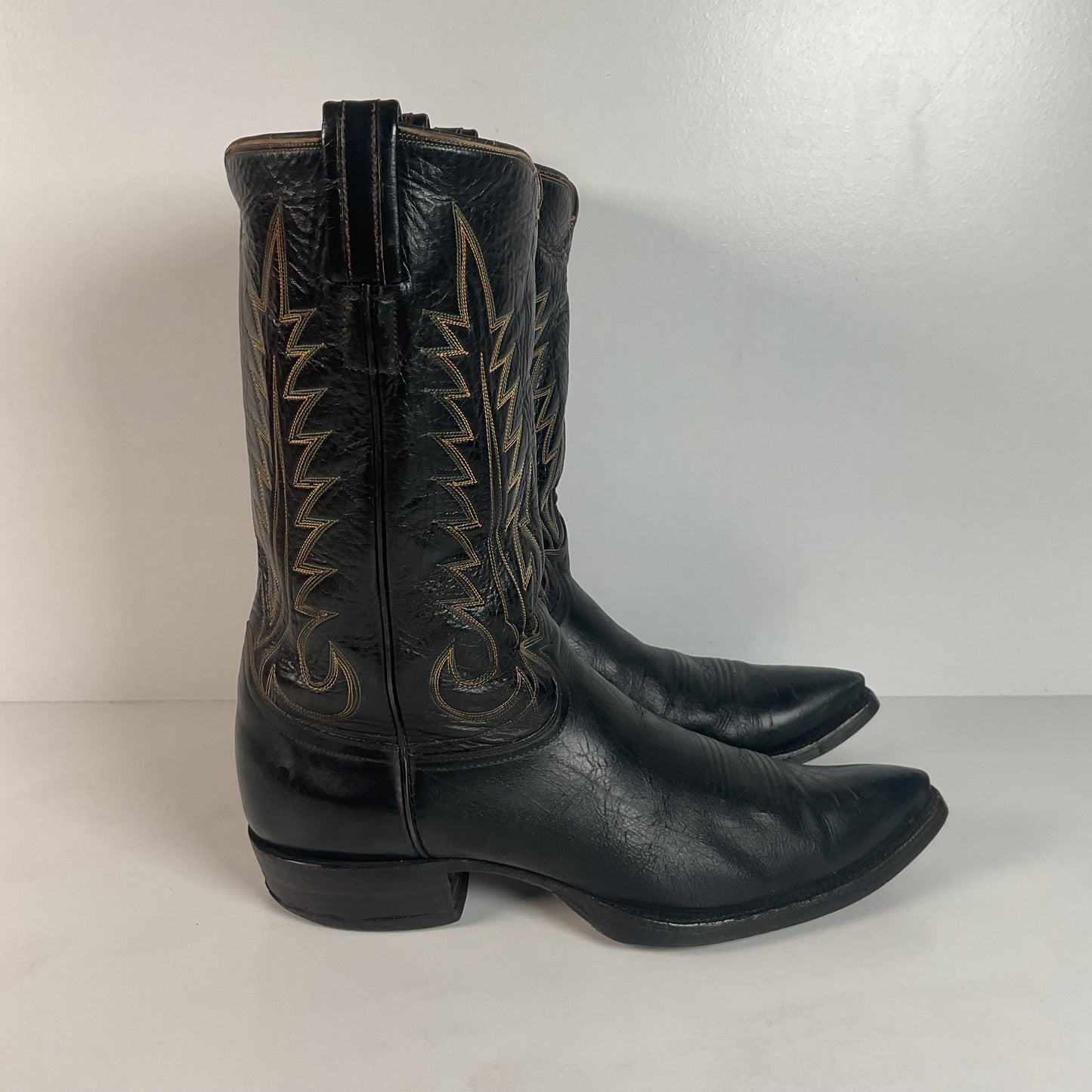 1950s Tony Lama Cowboy Boots | Black | Distressed | Men’s 9.5