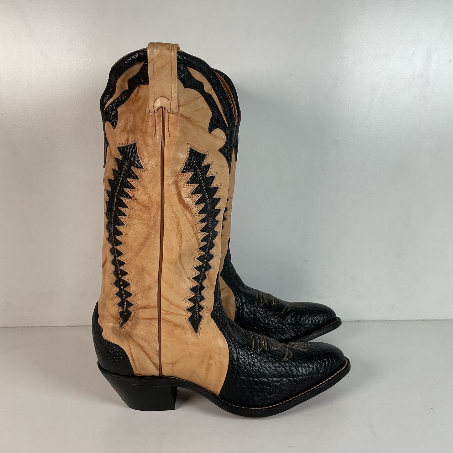 Boulet Men’s Tall Bullhide Cowboy Boots 9 E Tooled Inlay, Overlay