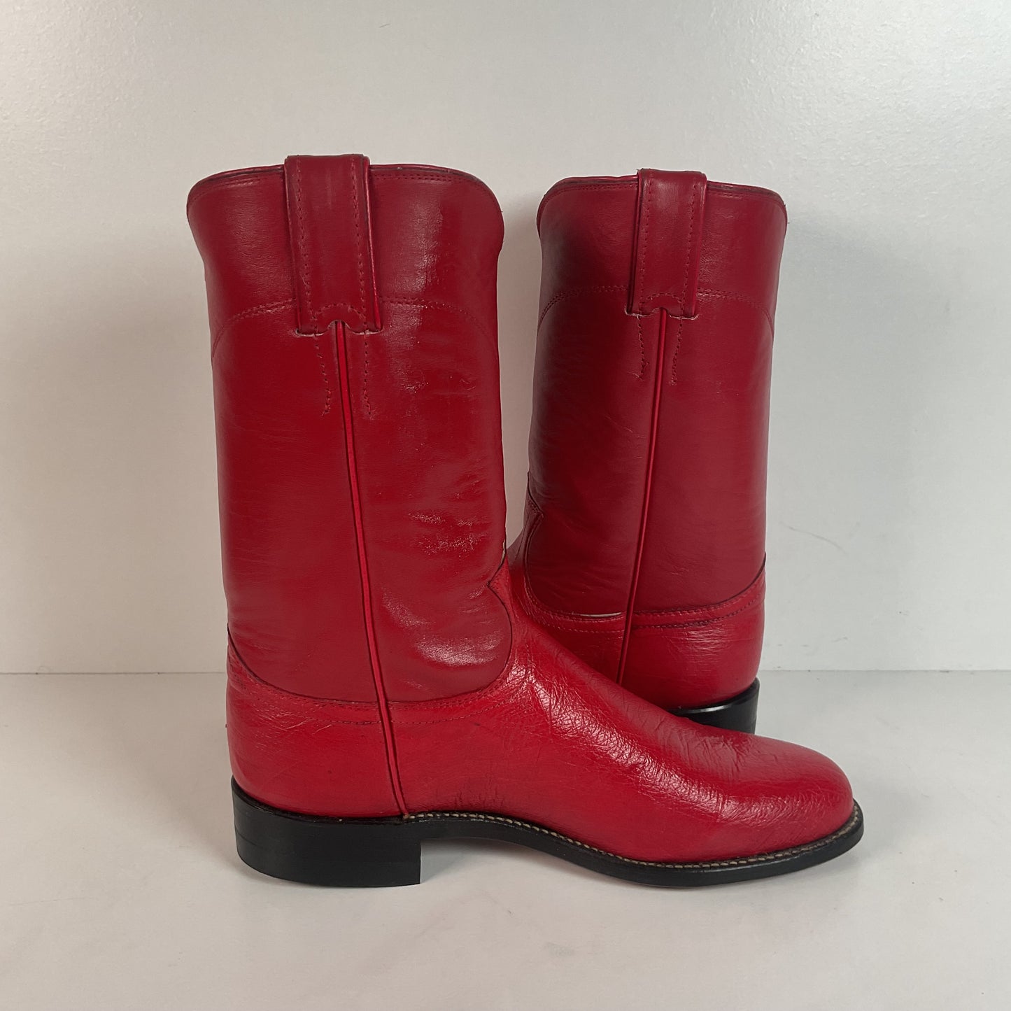 Justin Smooth Ostrich Roper Boots | Exotic | USA Made | Ruby Red | Women’s 7 B