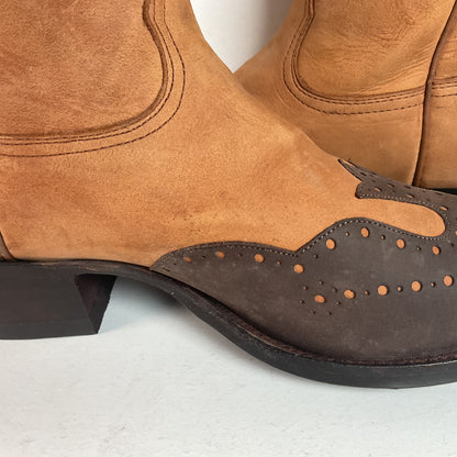 Nocona Wildebeest Wingtip Cowboy Boots Men’s 8.5 D USA Made Exotic Suede