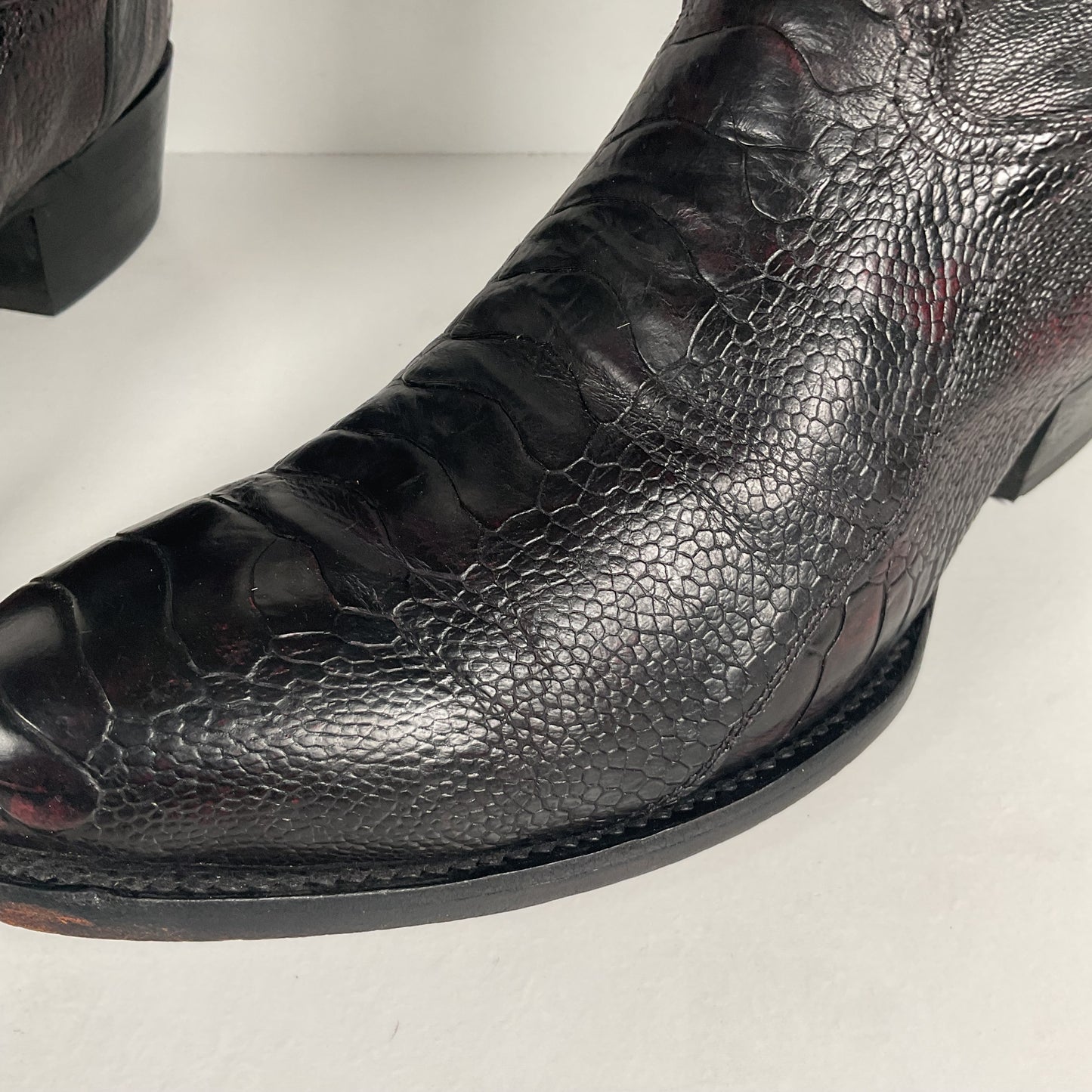 Vintage Longhorn Ostrich Leg Cowboy Boots | Exotic | Black Cherry | Men’s 13 D
