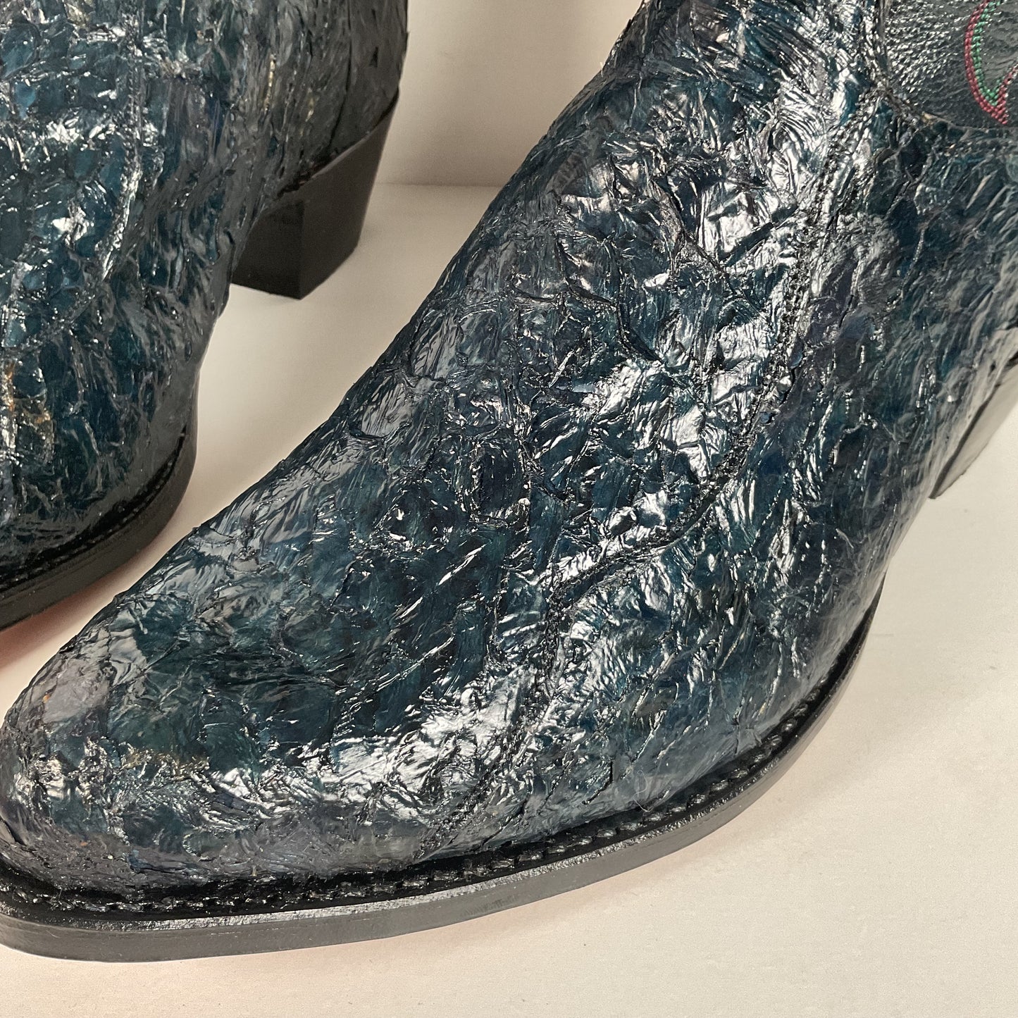 Vintage Olathe Sea Bass Cowboy Boots | Exotic | USA Made | Navy Blue | 13 EE