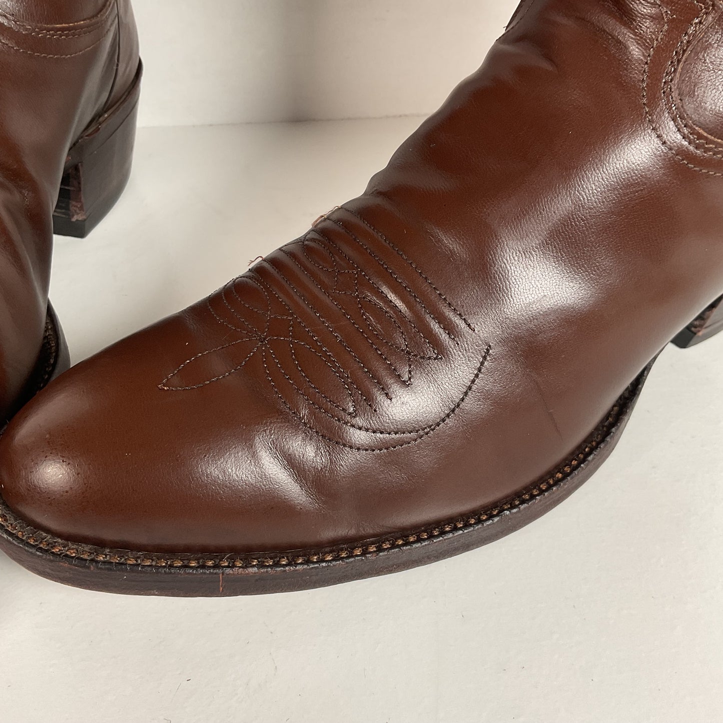 Vintage Justin Cowboy Boots | Brown Calf | Tooled Inlays | USA Made | Men’s 10 D