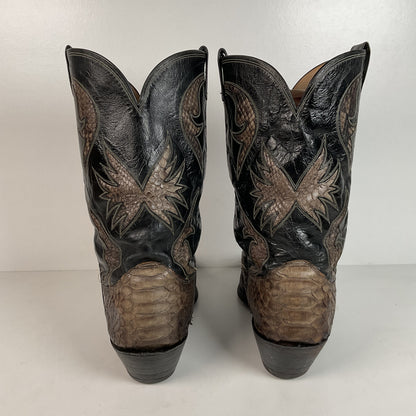 Vintage Olathe Python Snakeskin Cowboy Boots | Distressed | Tooled Inlay | 13 EE
