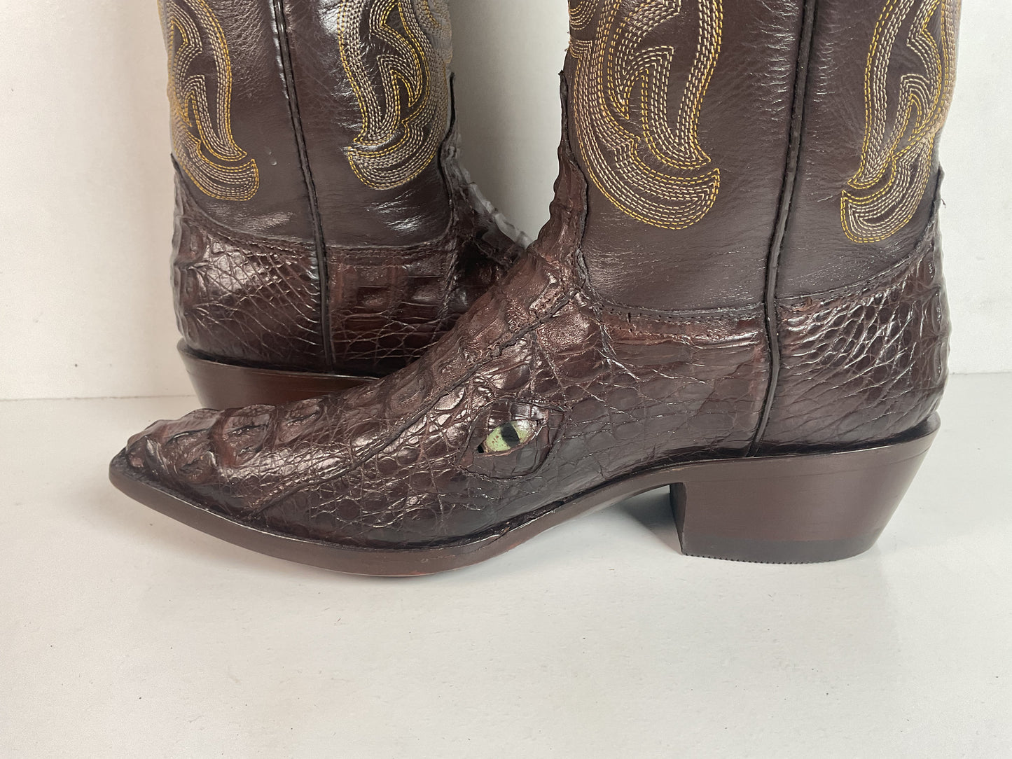 Custom Caiman Crocodile Cowboy Boots Men’s 8.5 Exotic Head Cut