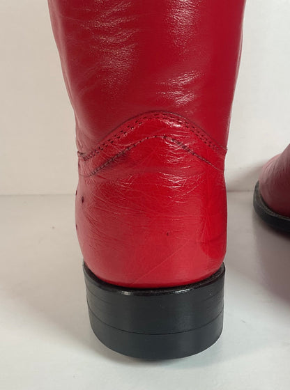Justin Smooth Ostrich Roper Boots | Exotic | USA Made | Ruby Red | Women’s 7 B