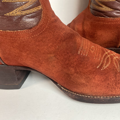 Vintage Tony Lama Pig Skin Suede Cowboy Boots 9 E Gold Label