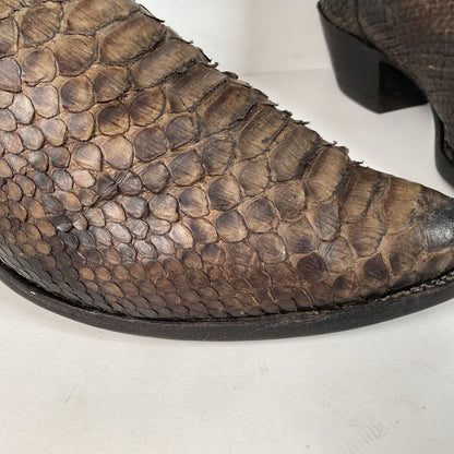 Vintage Olathe Python Snakeskin Cowboy Boots | Distressed | Tooled Inlay | 13 EE
