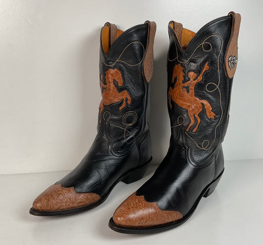 Vintage Ben Miller Cowgirl Boots | Tooled Inlays | Bucking Bronco | Women’s 10 B
