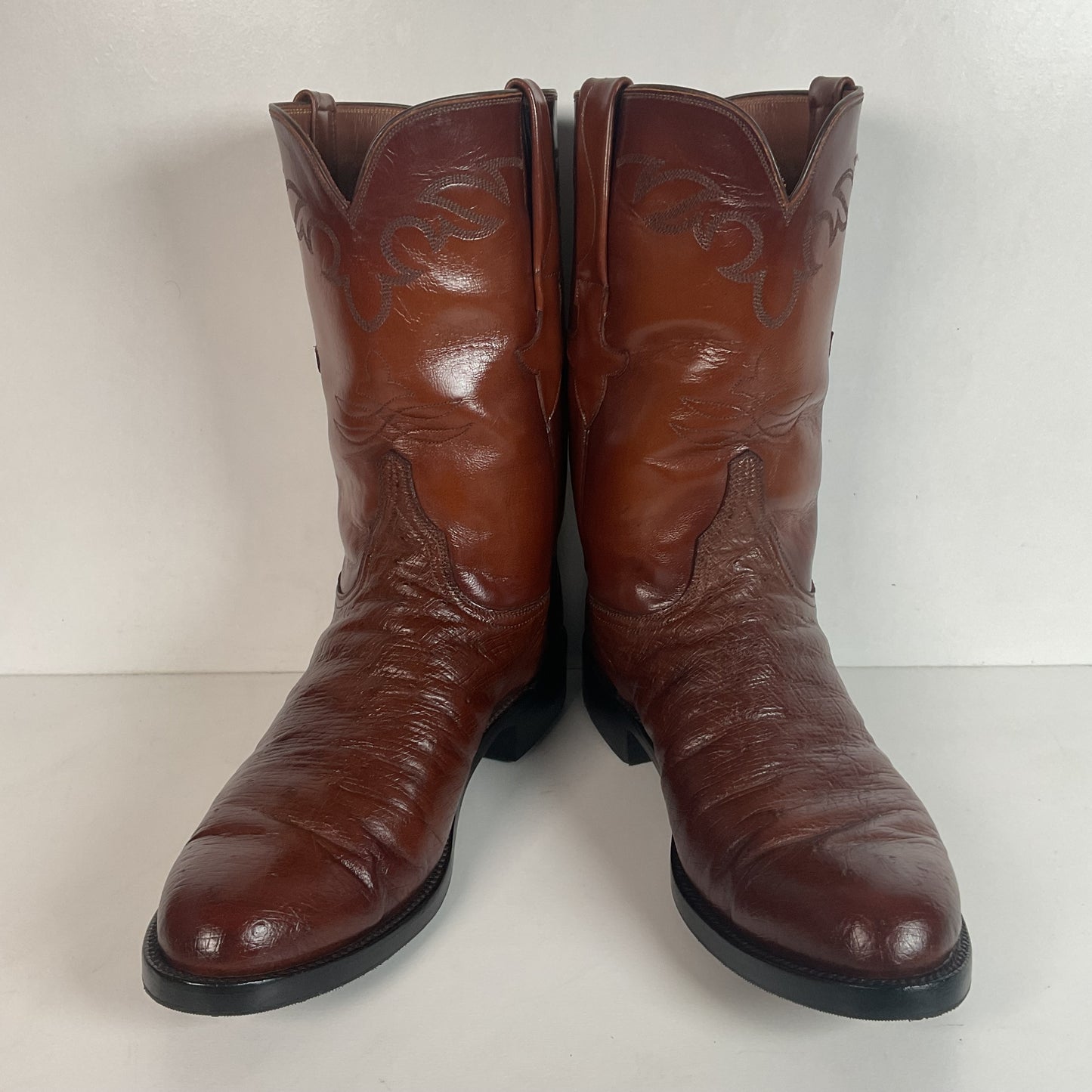 Vintage Lucchese Handmade Smooth Cigar Ostrich Roper Boots 10 D Exotic Cowboy