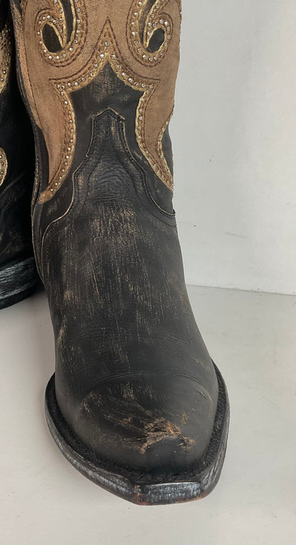 Old Gringo Western Zipper Boots 8 B Cowgirl Tooled Overlay