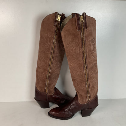 Vintage Larry Mahan Teju Lizard Cowgirl Boots | Pig Skin Suede Shaft | 6.5 B