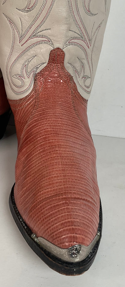 Vintage Dan Post Peach Cowgirl Boots 10 Lizard Vamp USA Made