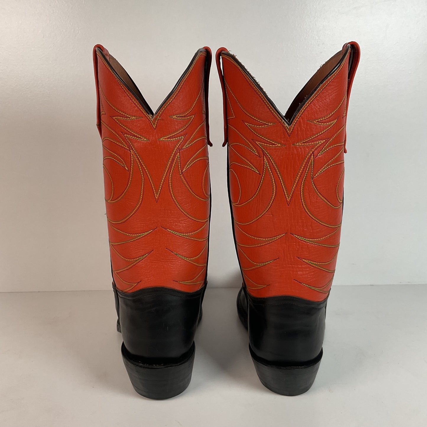 Custom Square Toe Cowboy Boots | Orange Shaft | Black Calf Vamp | Men’s 11 Wide