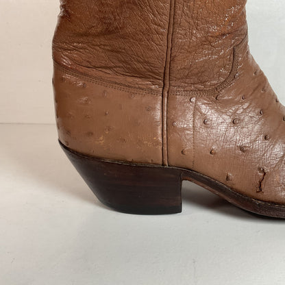 Vintage M.L. Leddy Full Ostrich Quill Cowboy Boots Custom Thrashed