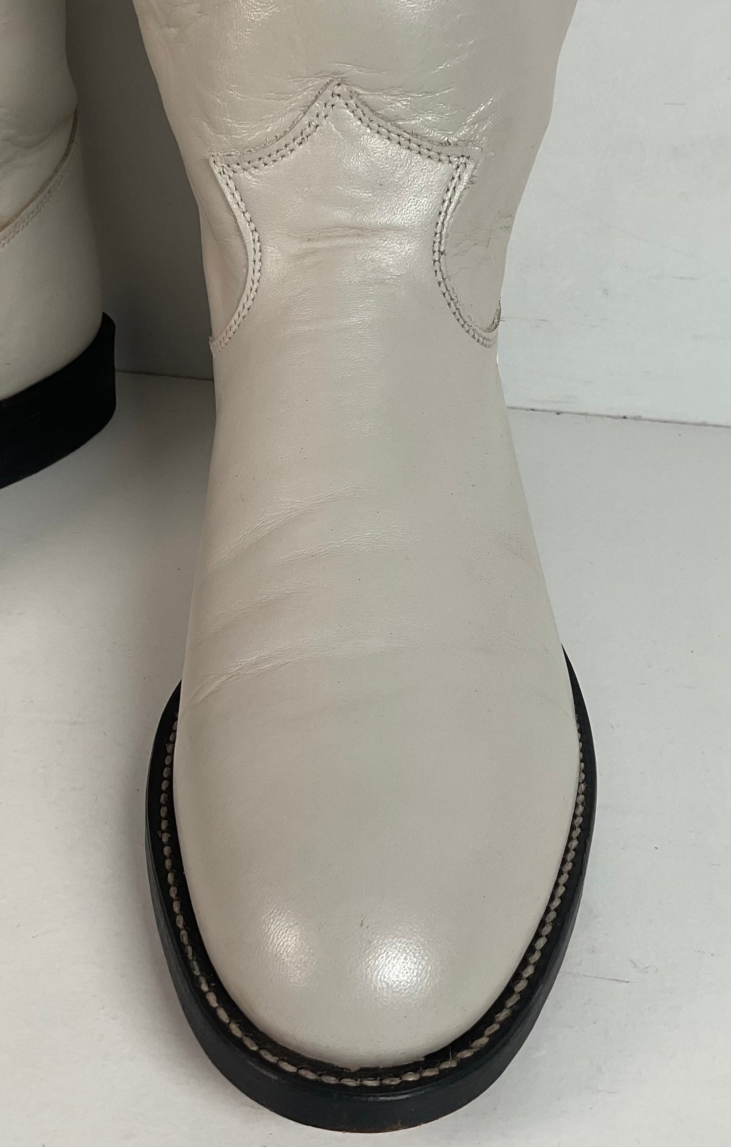 Justin Pearl White Roper Boots 8 C USA Made