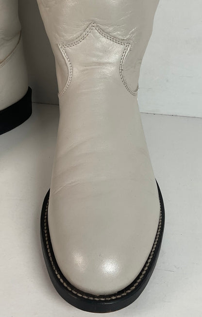 Justin Pearl White Roper Boots 8 C USA Made