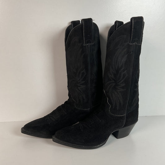 Vintage Justin Suede Cowgirl Boots | USA Made | Rough Out | Black | 5.5 B