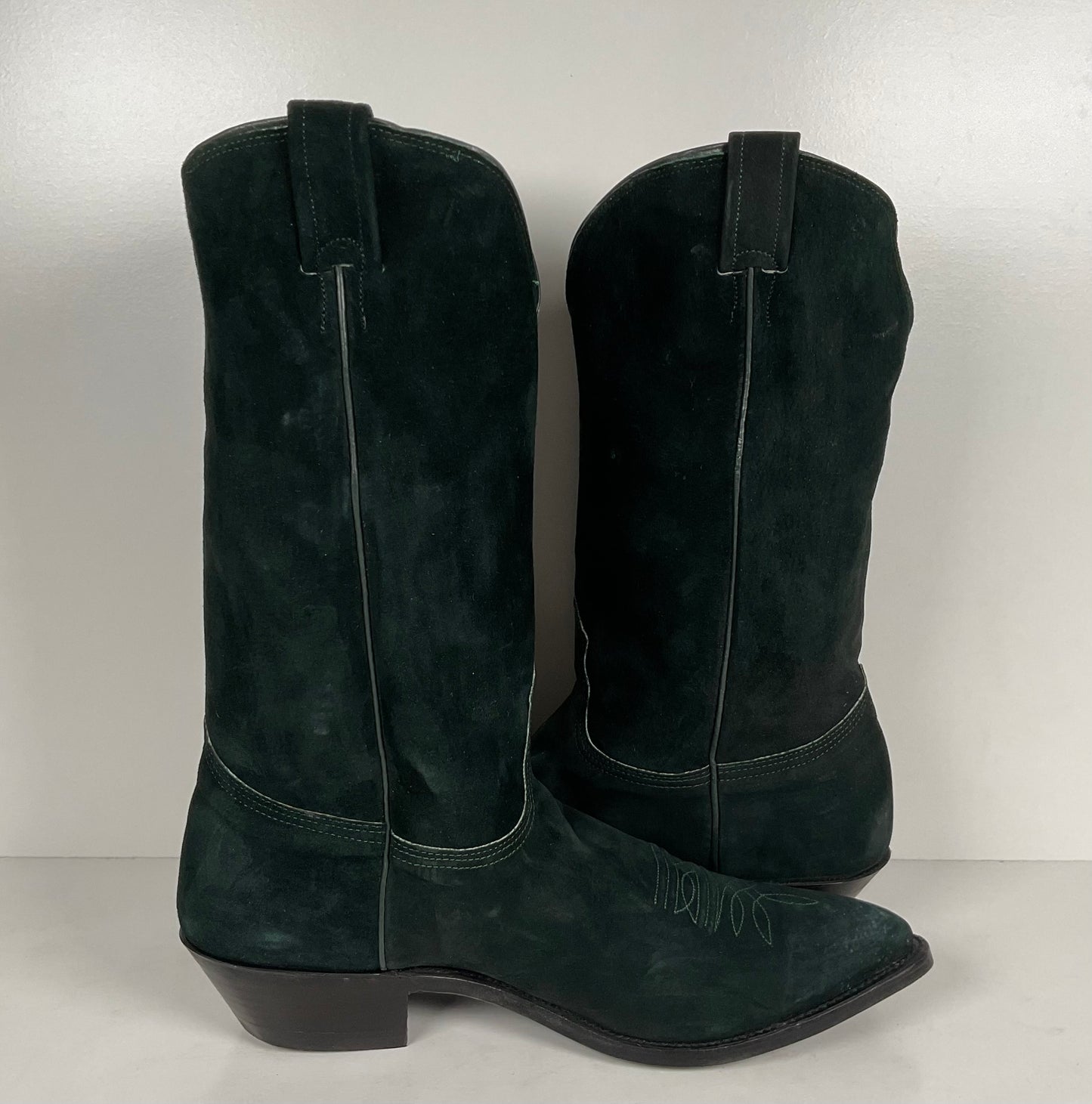 Vintage Nocona Wild Boar Cowboy Boots | Pig Skin Suede | Emerald Green | Men’s 11.5 E