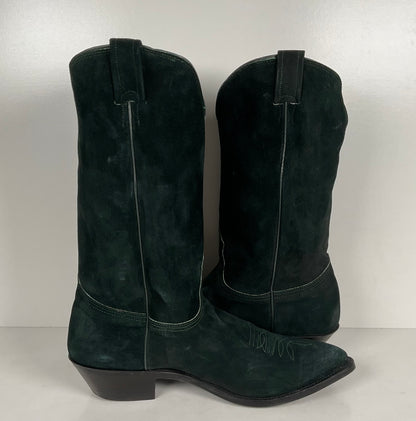 Vintage Nocona Wild Boar Cowboy Boots | Pig Skin Suede | Emerald Green | Men’s 11.5 E