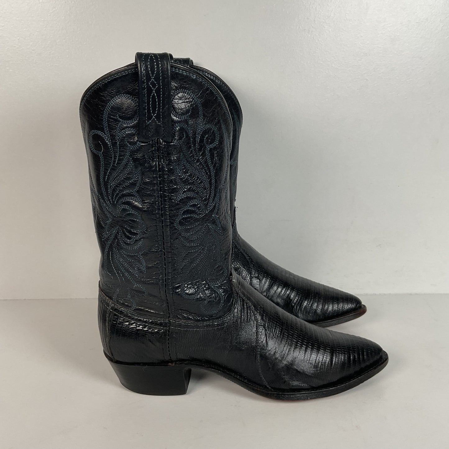 Vintage Dan Post Teju Lizard Cowgirl Boots | Royal Blue | USA Made | Women’s 8 M