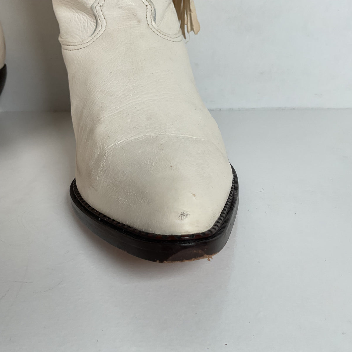 Vintage Zodiac Native Fringe Cowgirl Boots | USA Made | White | Women’s 9 M