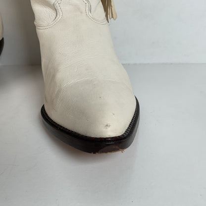 Vintage Zodiac Native Fringe Cowgirl Boots | USA Made | White | Women’s 9 M
